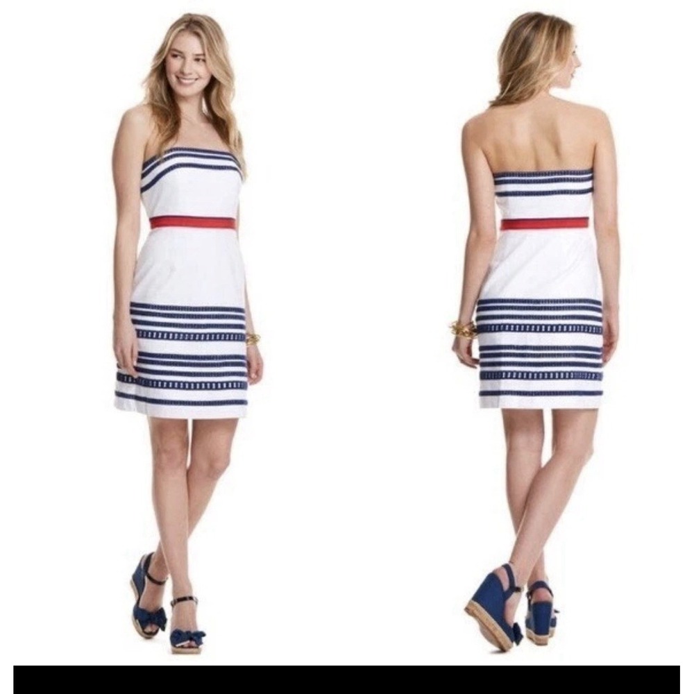 Vineyard Vines Strapless Patriotic Red/White/Blue Preppy Dress 2/4